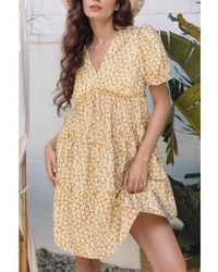 Everyday the Label - Damen Blumiger Kurzarm Wickel-Rüschenschicht-Minikleid - Lyst
