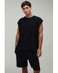 BoohooMAN - Oversized Open Stitch Cotton Blend Knitted Tank Short Set - Lyst