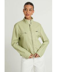 Boohoo - Faux Leather Button Up Collar Zip Pocket Jacket - Lyst