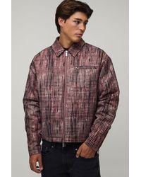 BoohooMAN - Boxy Fit Distressed Check Harrington Jacket - Lyst