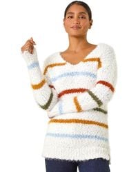 Roman - Stripe Fluffy Knit Jumper - Lyst
