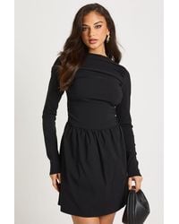 Boohoo - Ruched Drop Waist Long Sleeve Mini Dress - Lyst