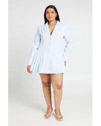 Boohoo - Plus Pleated Skirt Button Down Blazer Dress - Lyst