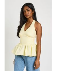 Boohoo - Halter Poplin Peplum Top - Lyst