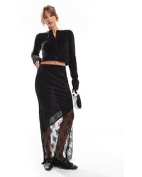 ASOS - Satin Maxi Skirt With Lace Insert - Lyst