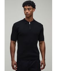 BoohooMAN - Muscle Fit Cotton Blend 1/4 Zip Knitted Polo - Lyst