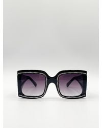 SVNX - Oversized Square Sunglasses With Diamonte Detail - Lyst