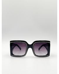 SVNX - Oversized Square Sunglasses With Diamonte Detail - Lyst