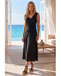 Roman - Petite V-Neck Ruched Stretch Midi Dress - Lyst
