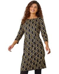 Roman - Geometric Print Pocket Shift Dress - Lyst