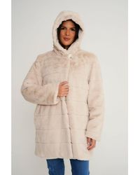 Elle - Ladies Hooded Faux Fur Coat - Lyst