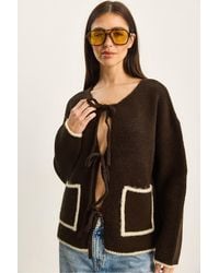 Bianco Lucci - Oversized Knit Cardigan With Tie Closure - Lyst
