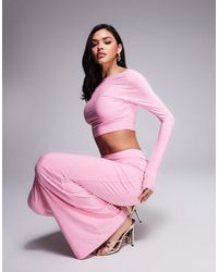 Kaiia - Exclusive Double Layered Slinky Long Sleeve Low Back Top Co-Ord - Lyst