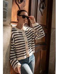Gini London - Stripe Cable Knit Crop Cardigan - Lyst