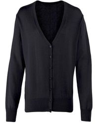 PREMIER - Knoop Door V-hals Gebreid Vest Met Lange Mouwen (zwart) - Lyst