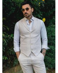 TruClothing - Zomer 2-delig Pak Linnen Formeel Crème Beige Vest Broek - Lyst