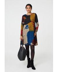 Izabel London - Abstract Print Long Sleeve Short Swing Dress - Lyst