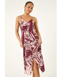 Roman - Petite Leaf Print Button Midi Dress - Lyst