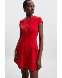 Karen Millen - Scuba Zip Detail Pleated Short Sleeve Mini Dress - Lyst