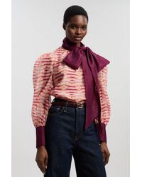 Karen Millen - Geo Printed Organdie Pussybow Woven Blouse - Lyst