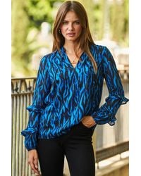 Sosandar - Animal Print Ruffle Sleeve Top - Lyst
