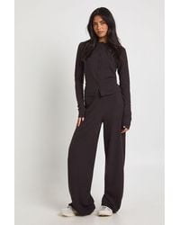 Boohoo - Tall Rib Button Through Long Sleeve Top And Wide Leg Trouser Co-Ord - Lyst