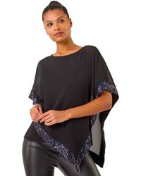 Roman - Sequin Hem Overlay Stretch Top - Lyst