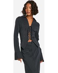 Boohoo - Tall Pinstripe Lace Up Tailored Shirt - Lyst
