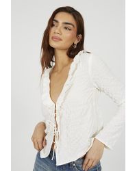 Brave Soul - Seersucker Frill Collar Tie Front Blouse - Lyst