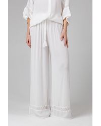 French Connection - Crinkle Trim Elasticated Drawstring Waist Wide Leg Trousers - Lyst