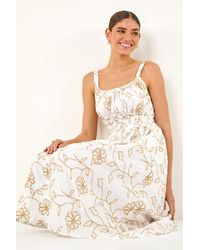 Roman - Embroidered Strappy Midi Dress - Lyst