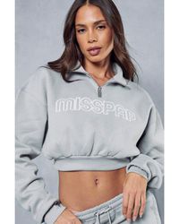 MissPap - Embroidered Half Zip Cropped Sweatshirt - Lyst