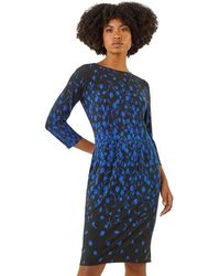 Roman - Floral Pleat Pocket Front Stretch Dress - Lyst
