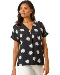Roman - Daisy Print Pleat Front Top - Lyst