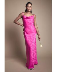 Oasis - Double Strap Cowl Neck Satin Jacquard Bridesmaid Dress - Lyst