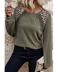 Azura Exchange - Pullover Mit Geripptem Strick Und Leopardenmusterbesatz - Lyst