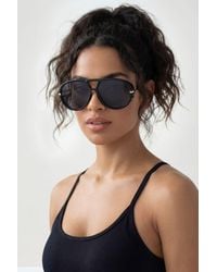 Boohoo - Oversized Rounded Aviator Sunglasses - Lyst