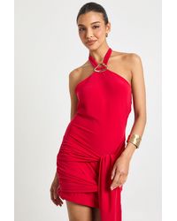 Boohoo - Halterneck Tie Detail Mini Dress - Lyst