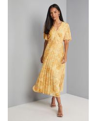 Wallis - Floral Chiffon Pleated Sleeve Midi Dress - Lyst