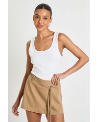 Boohoo - Crepe Rope Belt Detail Mini Skort - Lyst