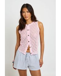 Boohoo - Crochet Button Down Knitted Waistcoat - Lyst