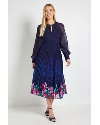 Wallis - Petite Occasion Lace Insert Pleated Midi Dress - Lyst