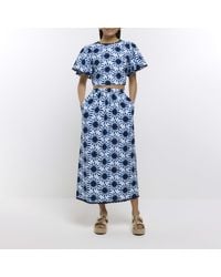 River Island - Maxi Skirt Print With Linen Viscose - Lyst