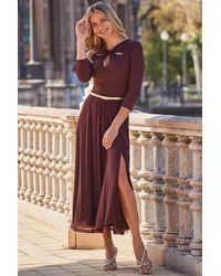 Sosandar - Chocolate Fit & Flare Midi Dress With Belt - Lyst