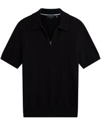 Ted Baker - Fourd Herringbone Stitch Zip Polo Shirt Cotton - Lyst