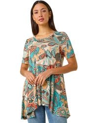 Roman - Floral Print Hanky Hem Tunic Top - Lyst