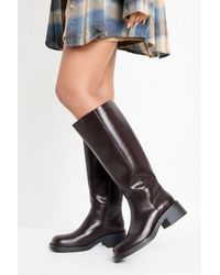 Boohoo - Chunky Square Toe Knee High Boots - Lyst