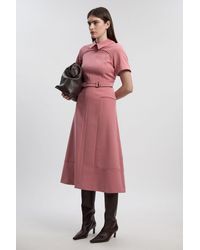 Karen Millen - Petite Compact Stretch Tab Detail Full Skirted Midi Dress - Lyst