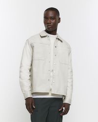 River Island - Stone Popper Front Overshirt - Lyst