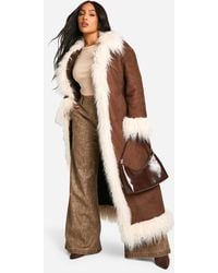 Boohoo - Plus Faux Fur Trim Suedette Coat - Lyst